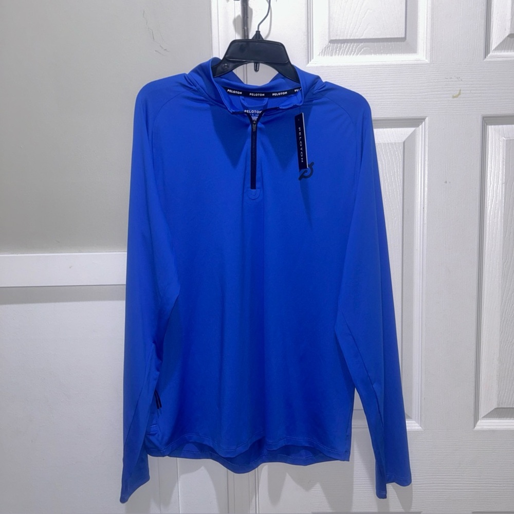 Peloton Blue Performance Hooded Quarter-Zip Pullover NWT